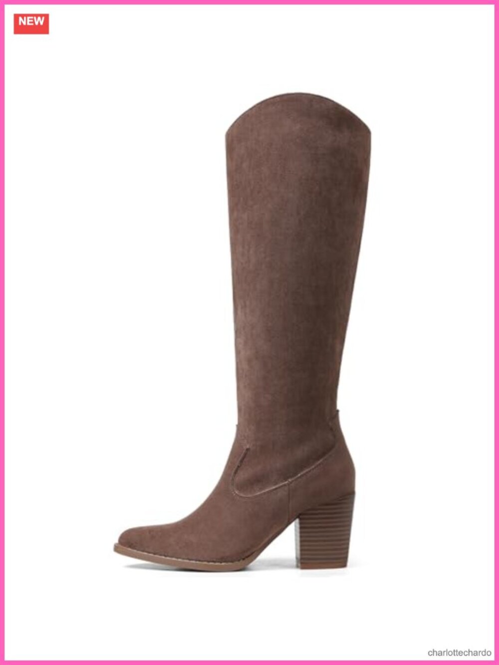 Suede Knee High Boots Women Chunky Heel Block Mid Zip Pointed Toe
